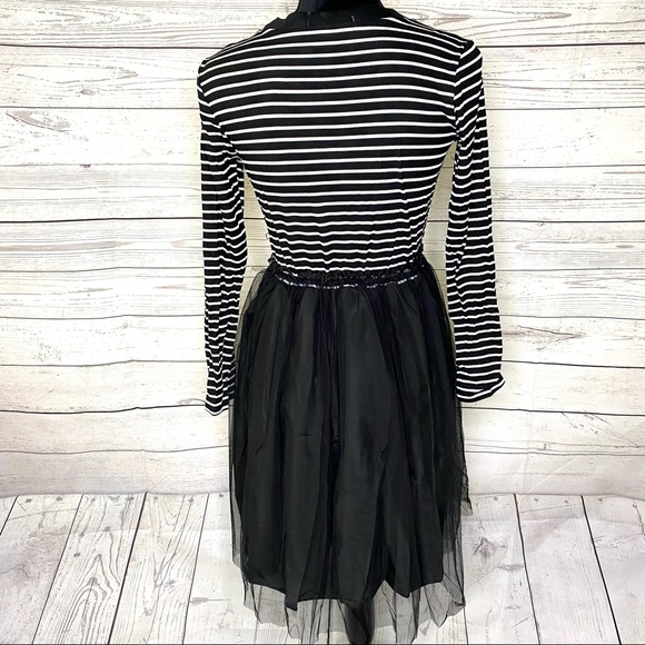 Chic Girl Black Striped Mesh Paneled Combo Dress - Picture 5 of 6